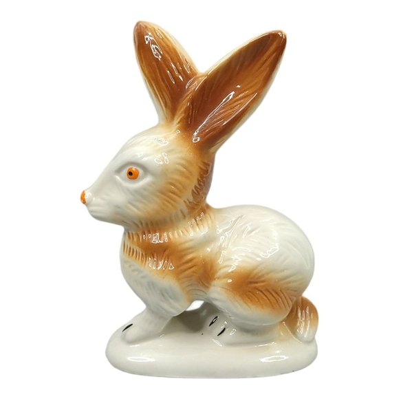Vintage Wild Rabbit Bunny Hare Figurine Lustreware Made in Brazil Hand Painted